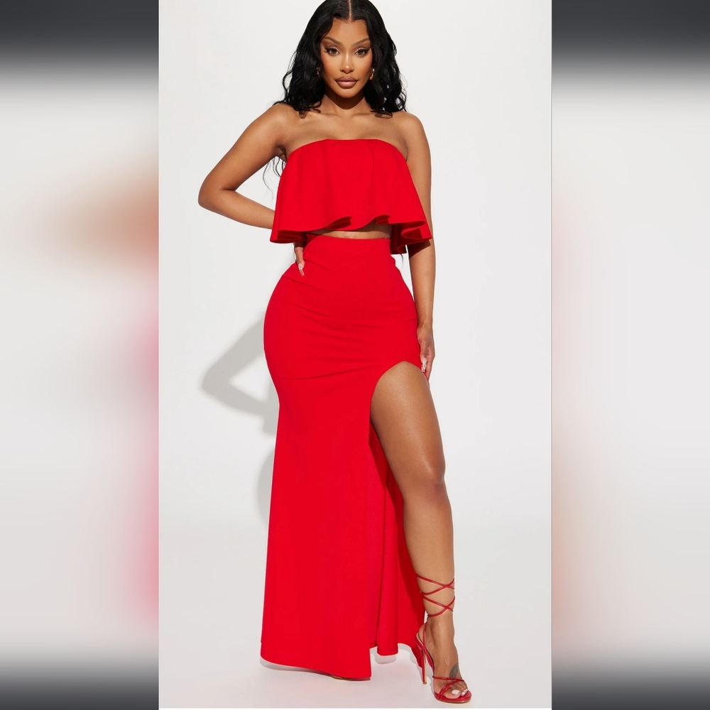 Fashion Nova Red Maxi Pencil Skirt Set